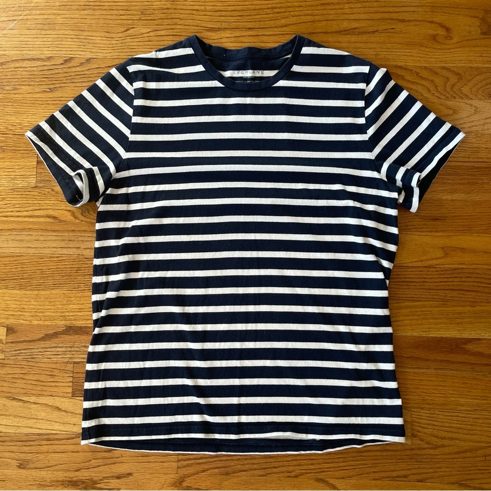 Everlane Men's Short Sleeve Tee in Navy and White Stripes